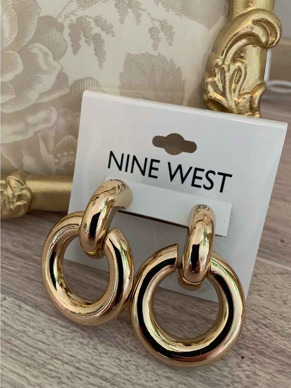 Nine West Shiny Gold Interlocking Hoop Earrings